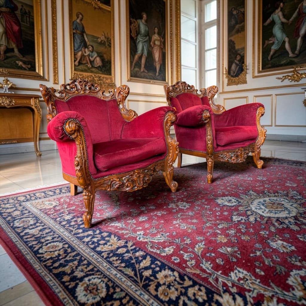 Set van 2 vintage barok eenzitten / fauteuils / zetels, Huis en Inrichting, Banken | Sofa's en Chaises Longues, Ophalen, Gebruikt