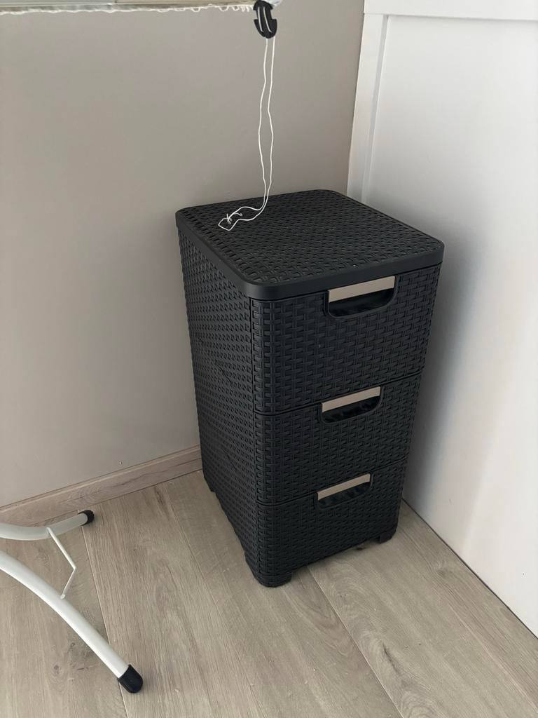 Zwarte kunststof ladekast met 3 laden (Curver), Ophalen, Gebruikt, 3 of 4 laden, 25 tot 50 cm