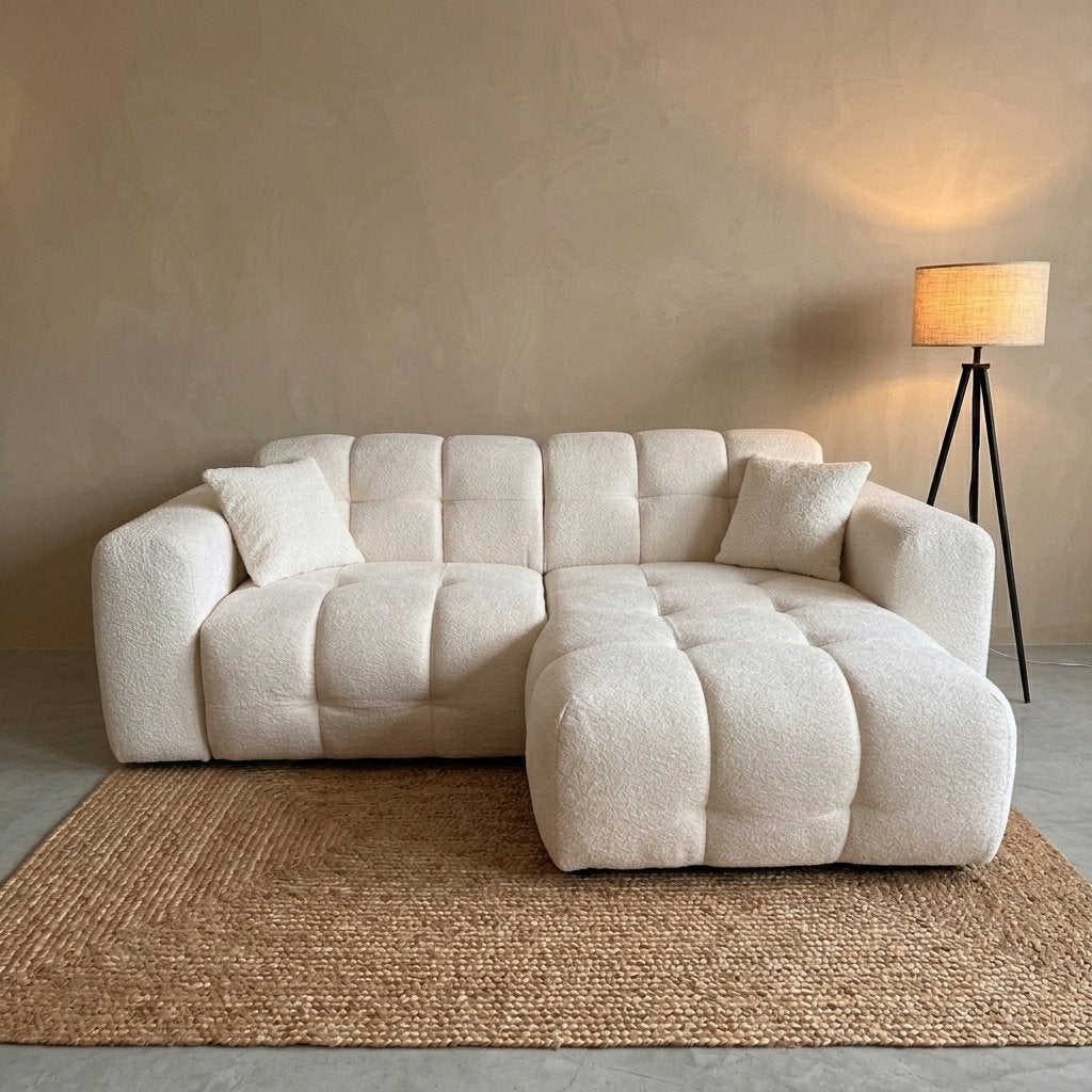 Nieuwe Luxe Witte Bouclé Hoekbank / Loungebank