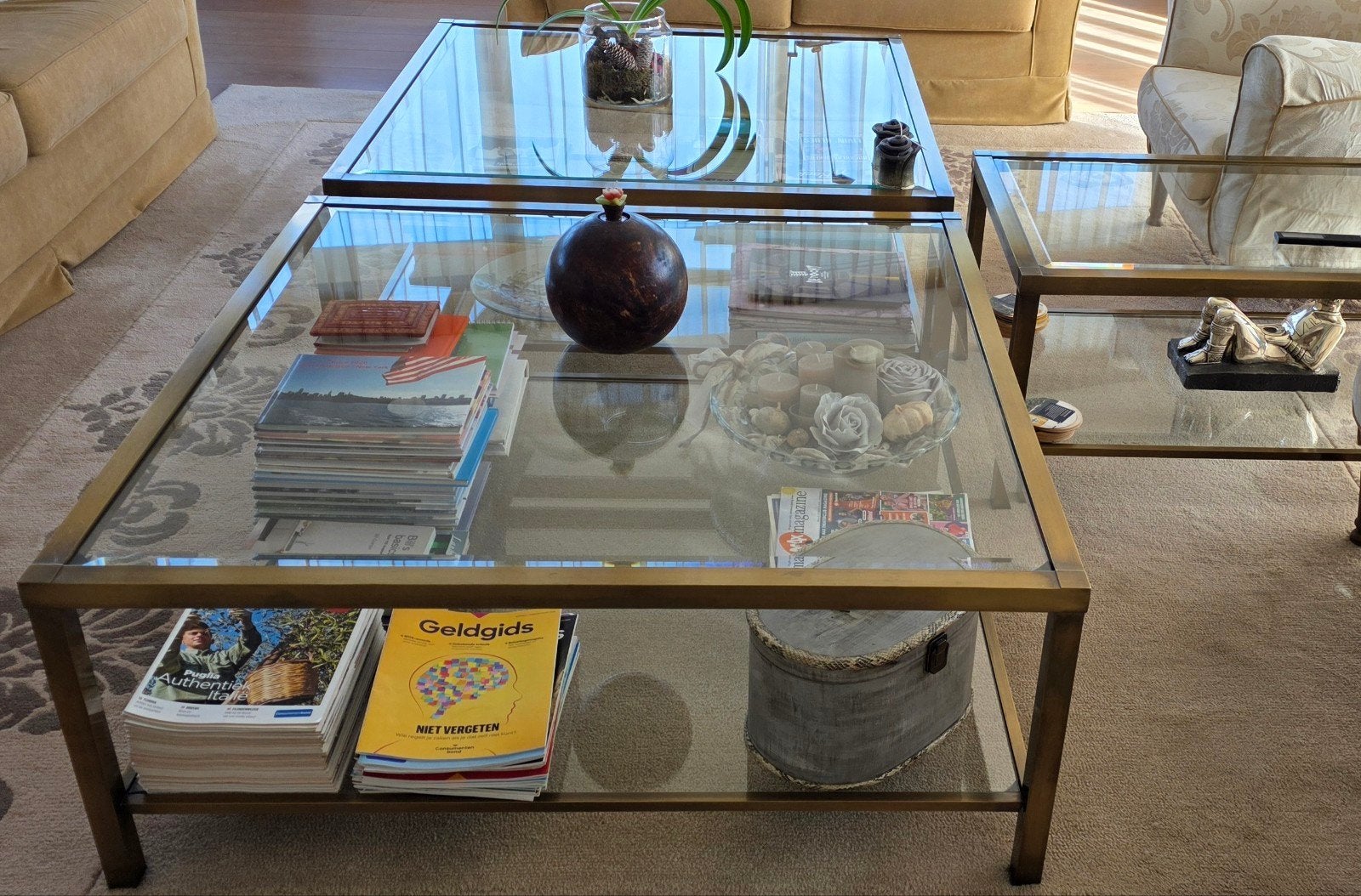 1 glazen salontafel, Ophalen, Rechthoekig, 100 tot 150 cm, 50 tot 100 cm