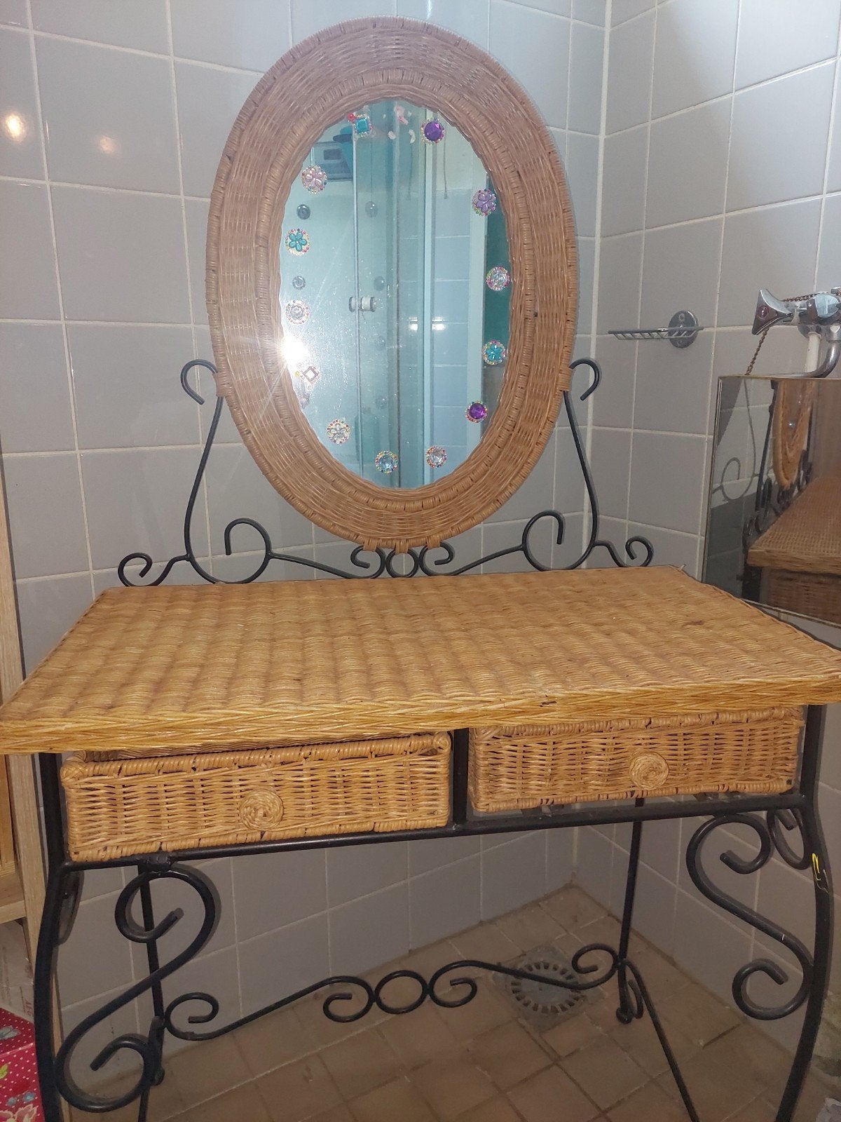Rotan kaptafel met spiegel en lades, Huis en Inrichting, Woonaccessoires | Spiegels, Ophalen