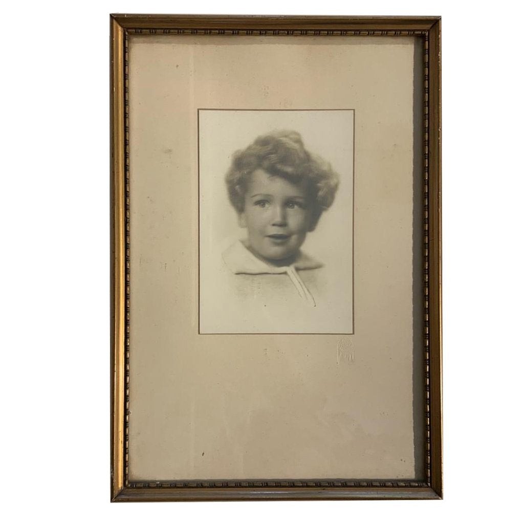 Vintage koperen schilderij LIJST kinderportret oude foto, Minder dan 50 cm, Ophalen of Verzenden, X, Foto of Poster