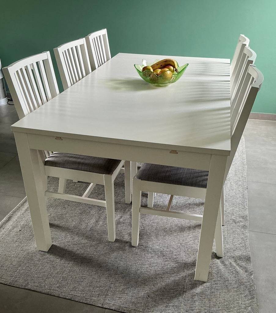 Uitschuifbare eetkamer tafel met 6 stoelen, Huis en Inrichting, Complete eetkamers, Ophalen, Gebruikt, 6 tot 8 stoelen