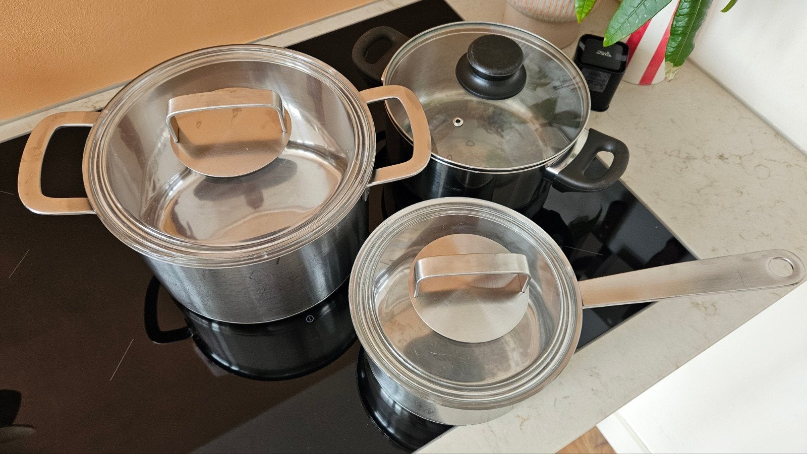 Pannenset met deksels IKEA 3-delig, Met deksel, Gebruikt, Pannenset, Ophalen of Verzenden