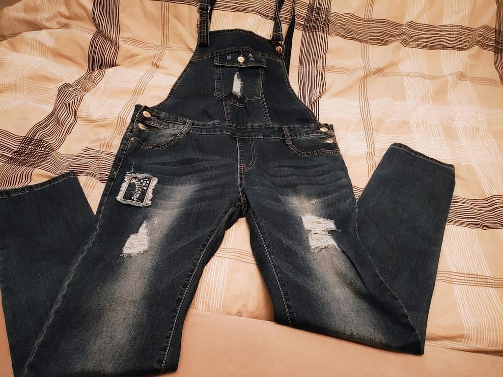 Denim jumpsuit, Ophalen of Verzenden, Zo goed als nieuw, Maat 42/44 (L), Blauw