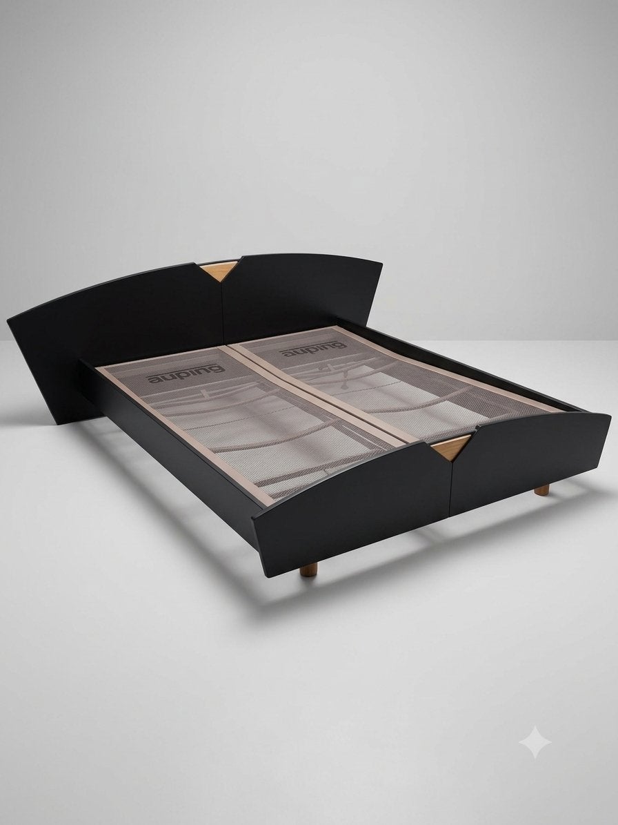 Stijlvol Auping bed - Zwart met houten accenten, Ophalen, Zwart, Tweepersoons, 180 cm