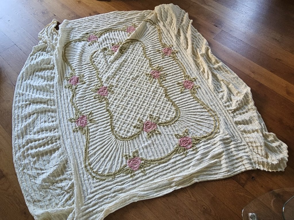 Vintage Bedden sprei met Rozenborduursel, Ophalen of Verzenden
