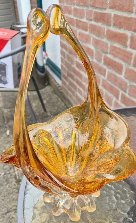 Decoratieve glazen mand - Amberkleurig glas, Ophalen