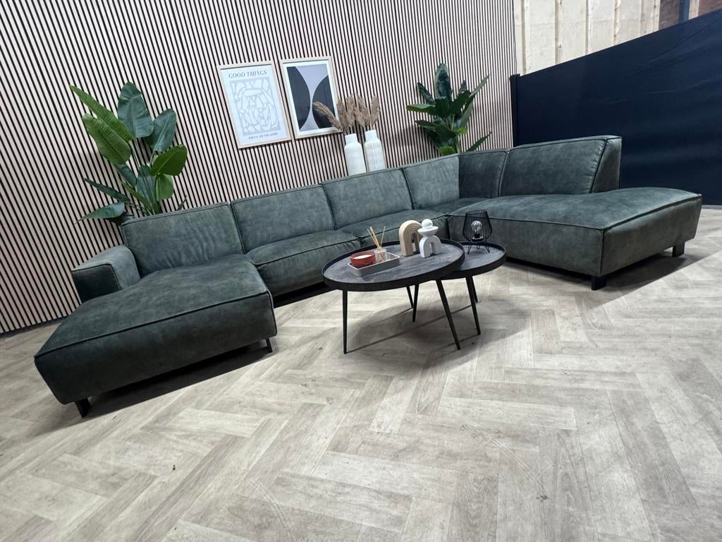 ZGAN | Velvet Velours U-Bank / Hoekbank - Groen - 365cm