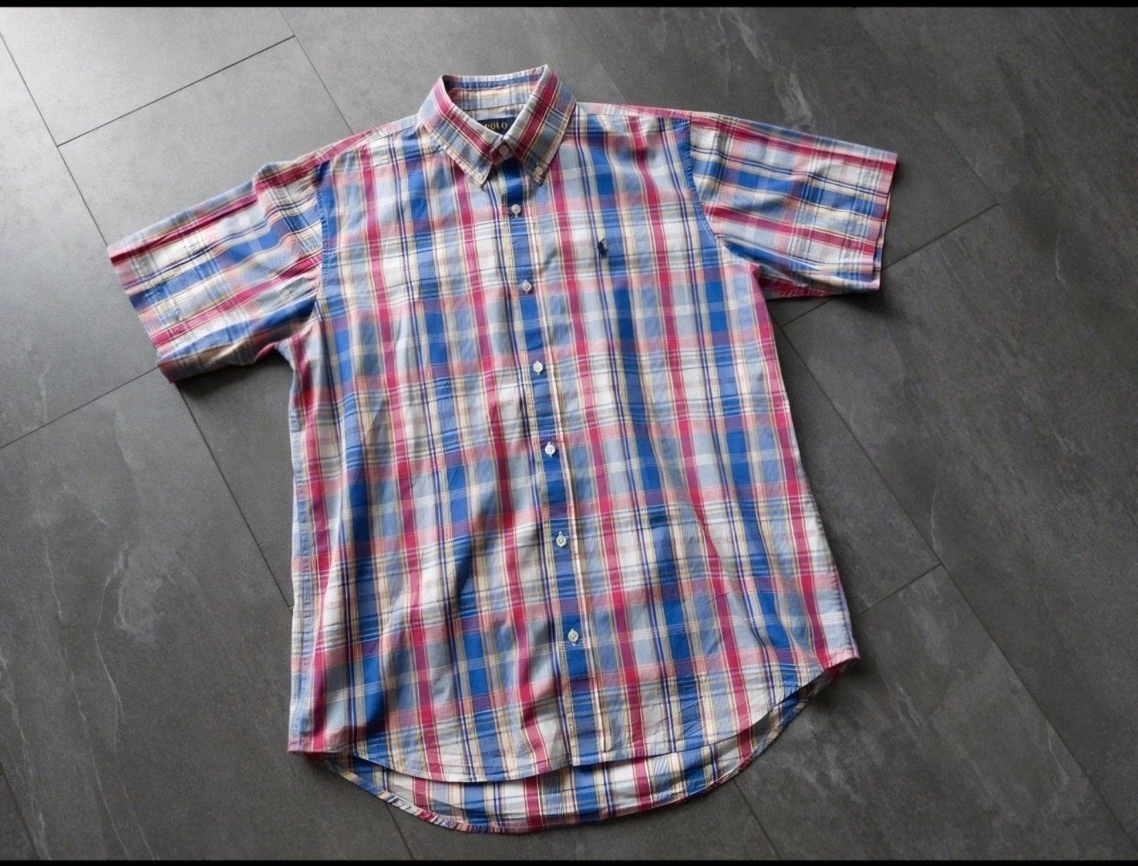 Polo Ralph Lauren geruit overhemd - Maat L, Blauw, Ophalen of Verzenden, Polo Ralph Lauren, Halswijdte 41/42 (L)