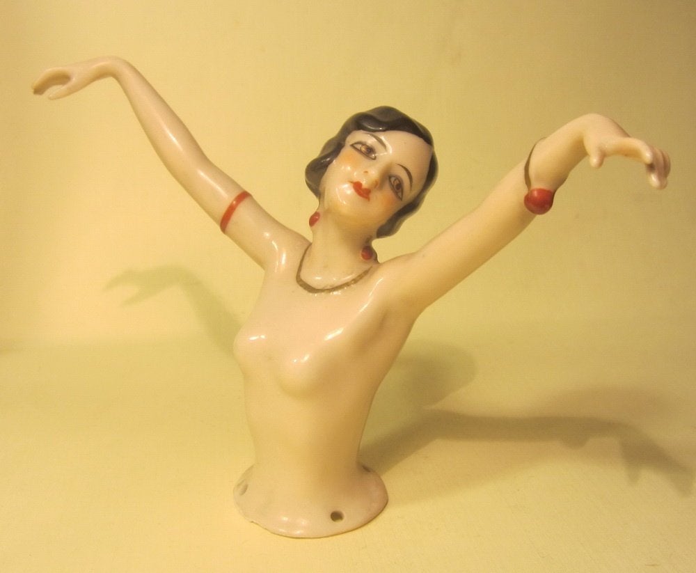 Art deco porseleinen half doll,  flapper, Schneider?, Antiek en Kunst, Verzenden