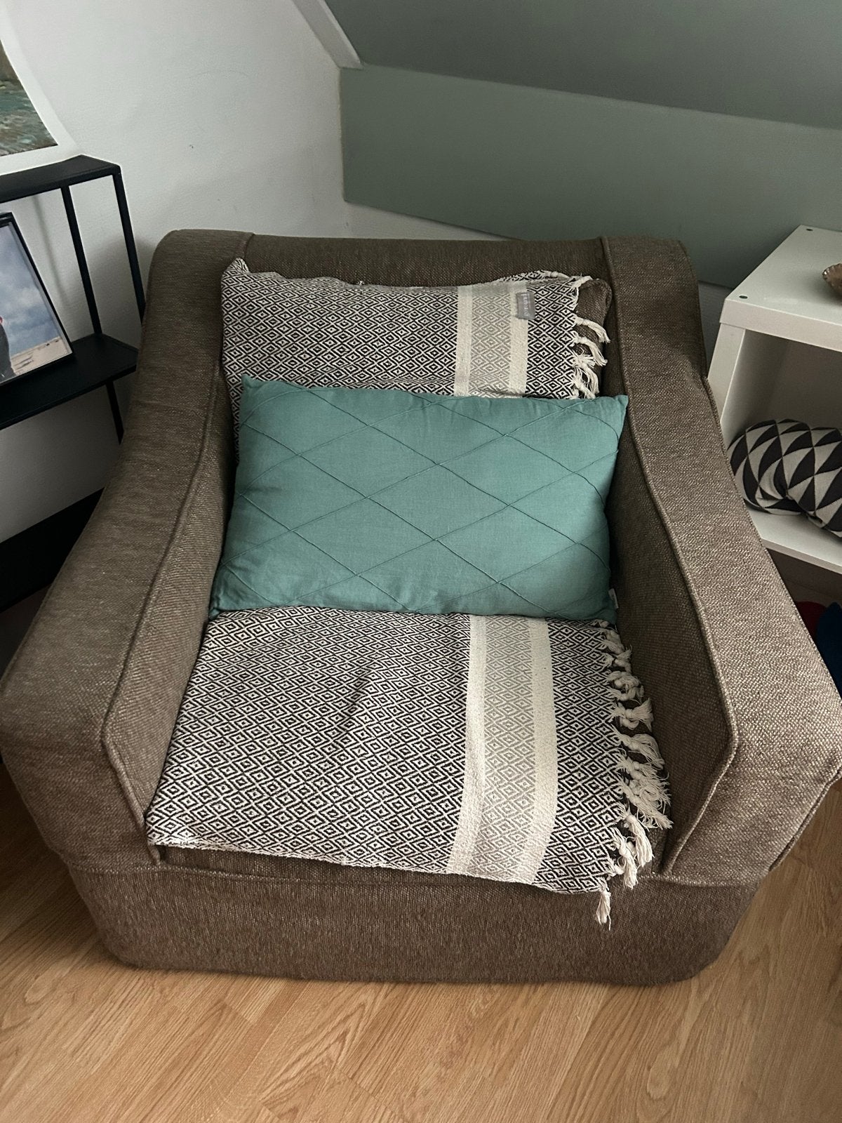 Comfortabele fauteuil - 75 cm hoog, 90 cm diep, Ophalen, Gebruikt, Stof, 75 tot 100 cm