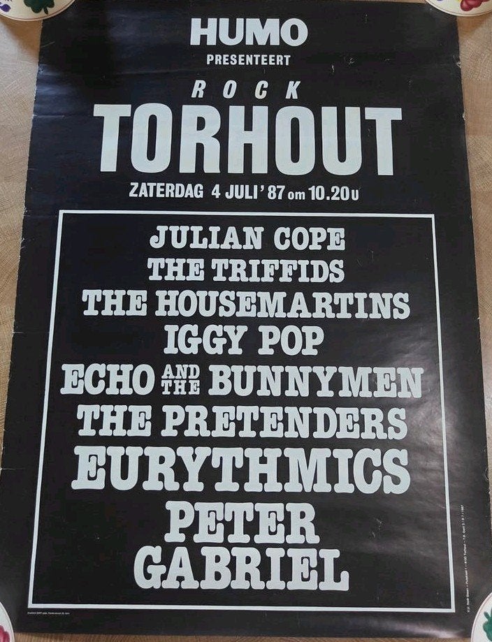 Originele Rock Torhout 1987 festivalposter - Iggy Pop, Verzamelen, Ophalen, A1 t/m A3, Muziek, Rechthoekig Staand