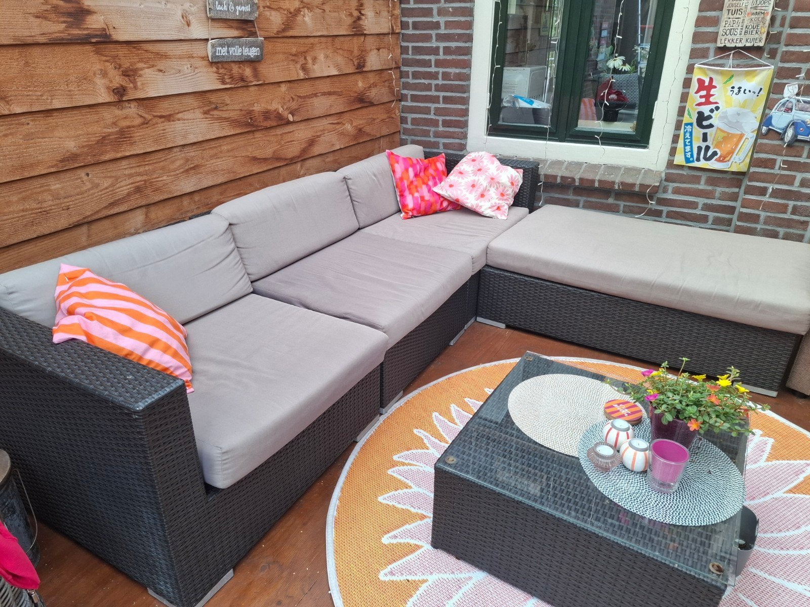 Wicker Loungeset met losse fauteuil en salontafel, Tuin en Terras, Tuinsets en Loungesets, Gebruikt, Meer dan 8 zitplaatsen, Ophalen of Verzenden