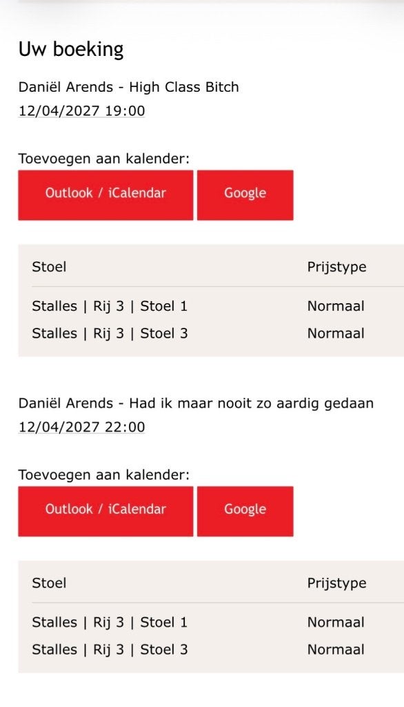 Tickets Carre Daniel Arends 12 april 2027, Twee personen, April