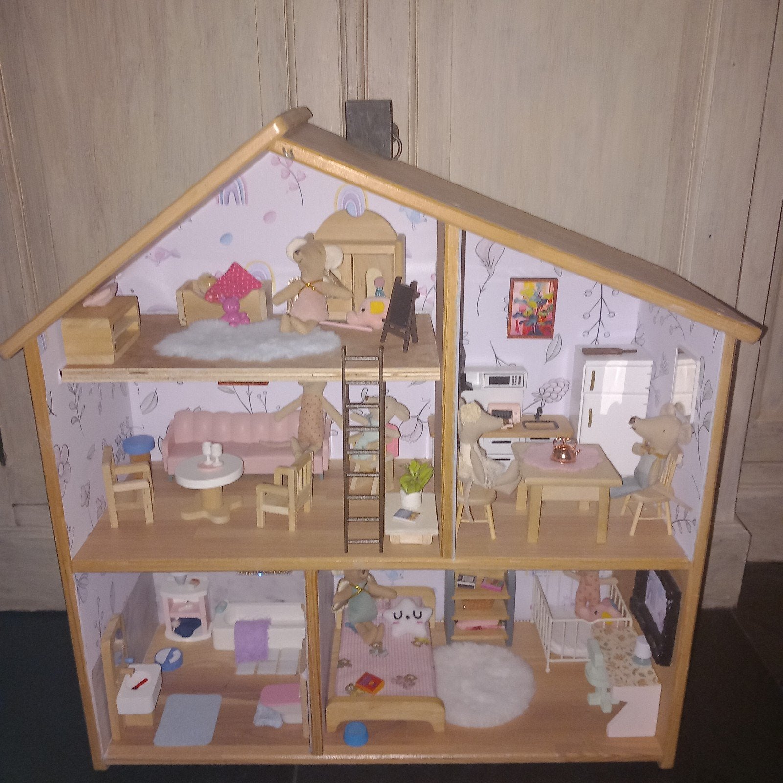 Prachtig houten poppenhuis met veel maileg muisjes!!, Ophalen, Poppenhuis