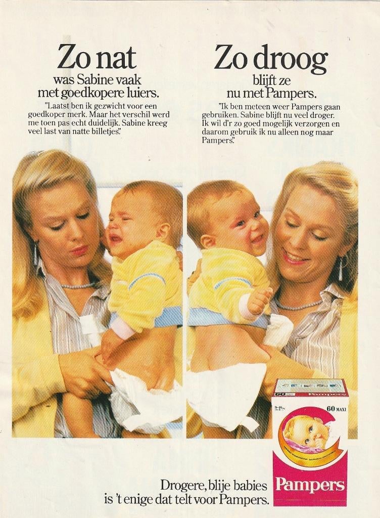 retro reclame 1986 Pampers baby luiers voor baby Sabine, Verzamelen, Ophalen of Verzenden, Overige typen