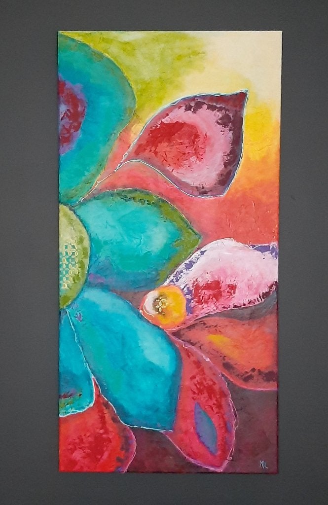 Bloemschilderij in vrolijke kleuren, Ophalen, Acrylverf, Bloemen