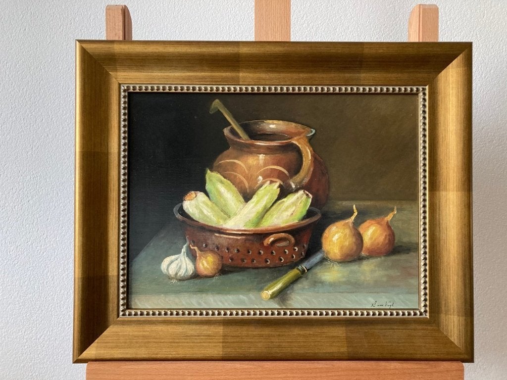 Leen van Vugt, stilleven met groente en aardewerk, Ophalen