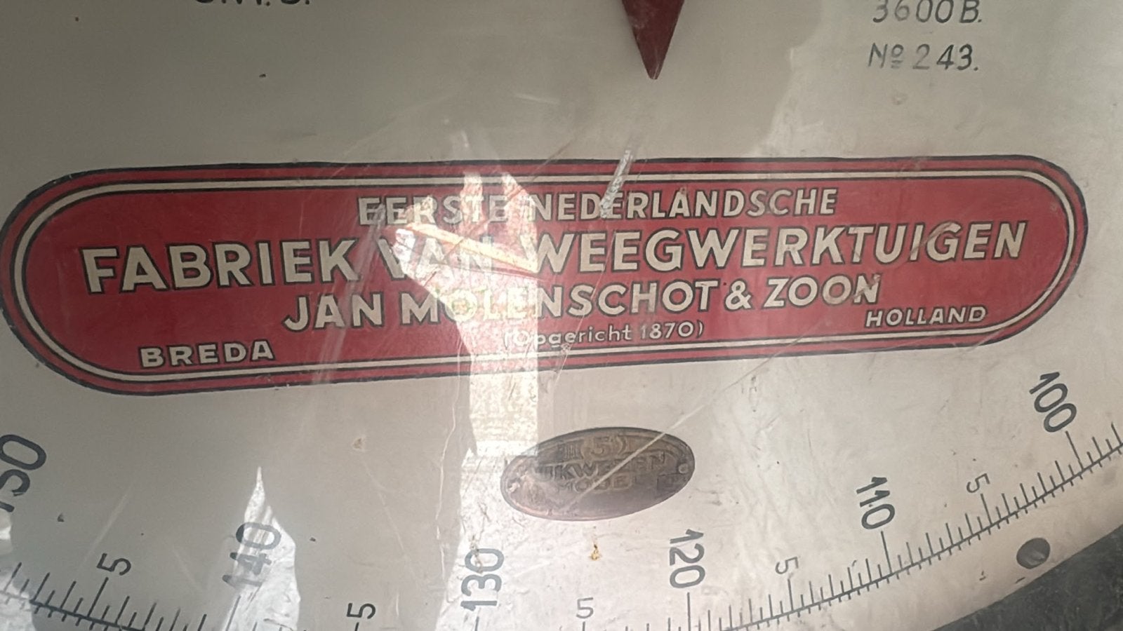 Antieke Molen Vloerweegschaal 250 kg - Jan Molenschot, Ophalen, Gebruikt, Vloerweegschaal, 200 kg of meer