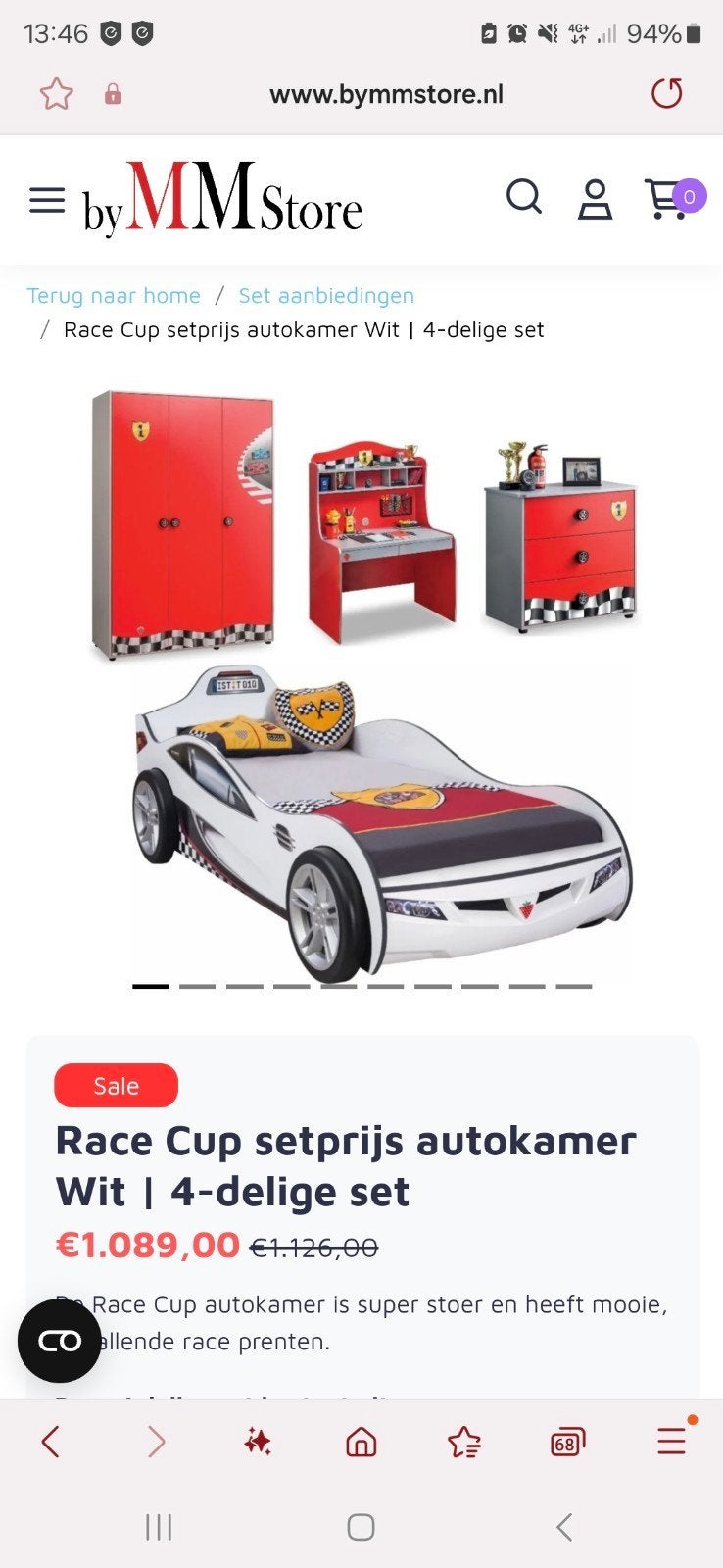 Race Cup 5-delige kinderkamer: Bed, kast, bureau, boekenkast, Ophalen, Gebruikt, Jongetje
