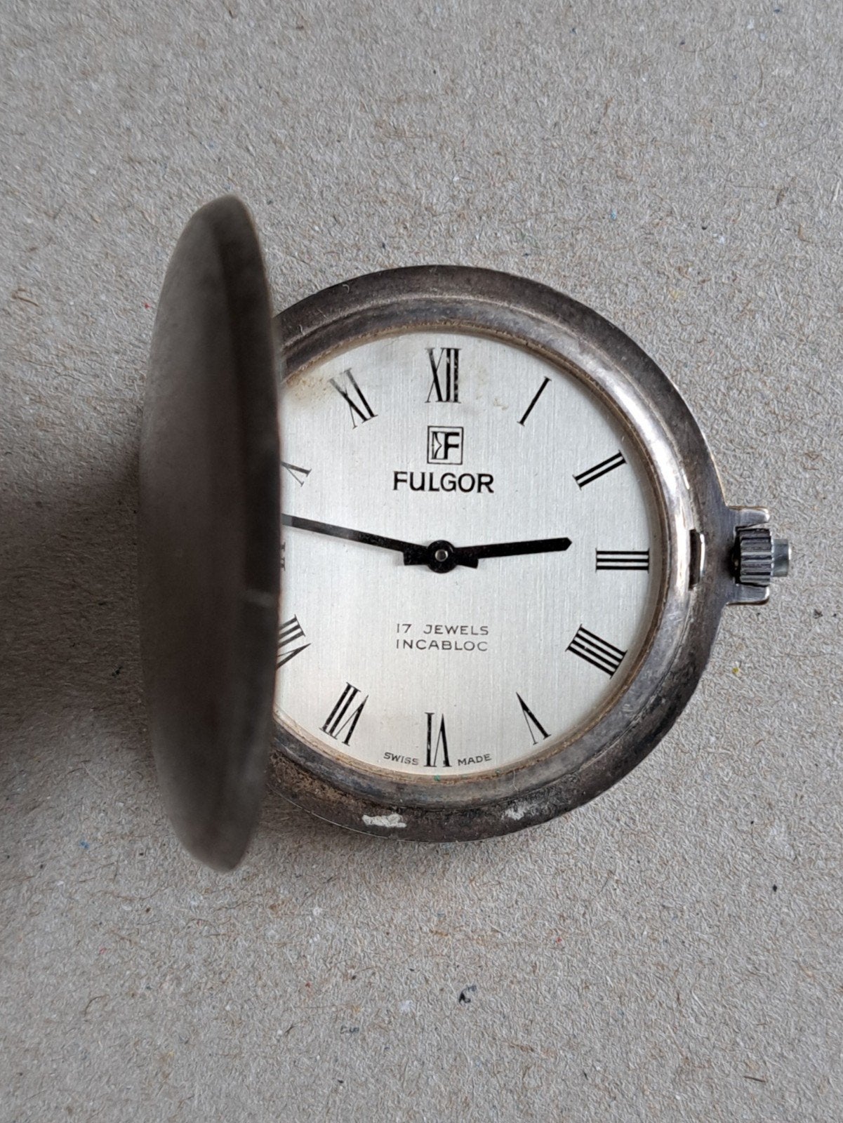 Vintage zakhorloge van Fulgor, 17 jewels incabloc, opknapper, Overige merken, Zakhorloge, Staal, Verguld