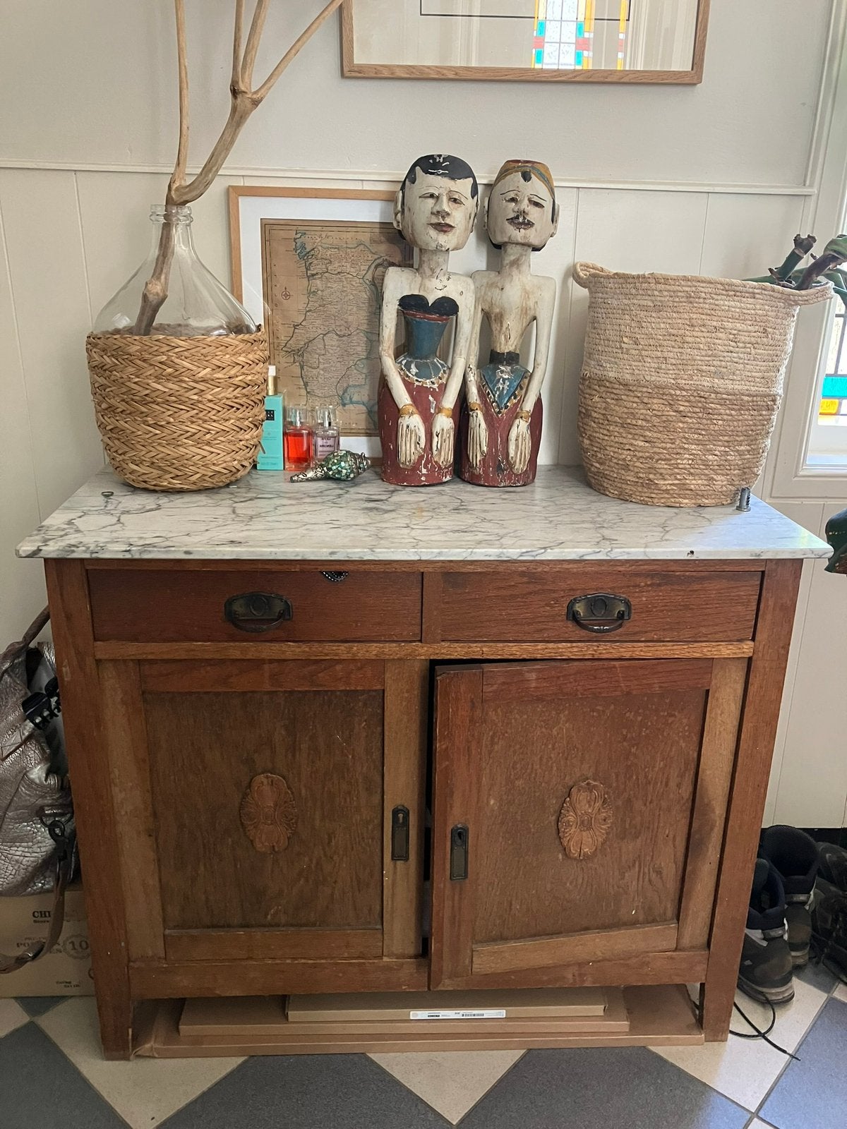 Broncante commode kastje met marmer blad, Ophalen, Gebruikt, Met lade(s), Eikenhout
