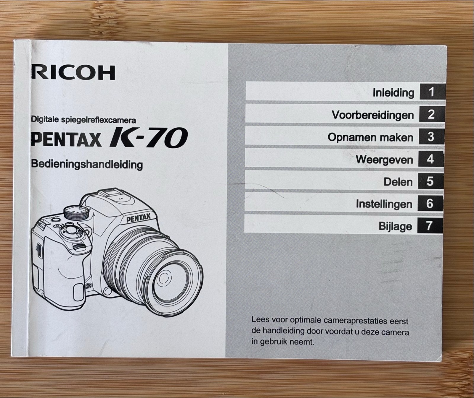 Ricoh Pentax K-70  Handleiding nederlandstalig, Ophalen of Verzenden, Zo goed als nieuw, Pentax
