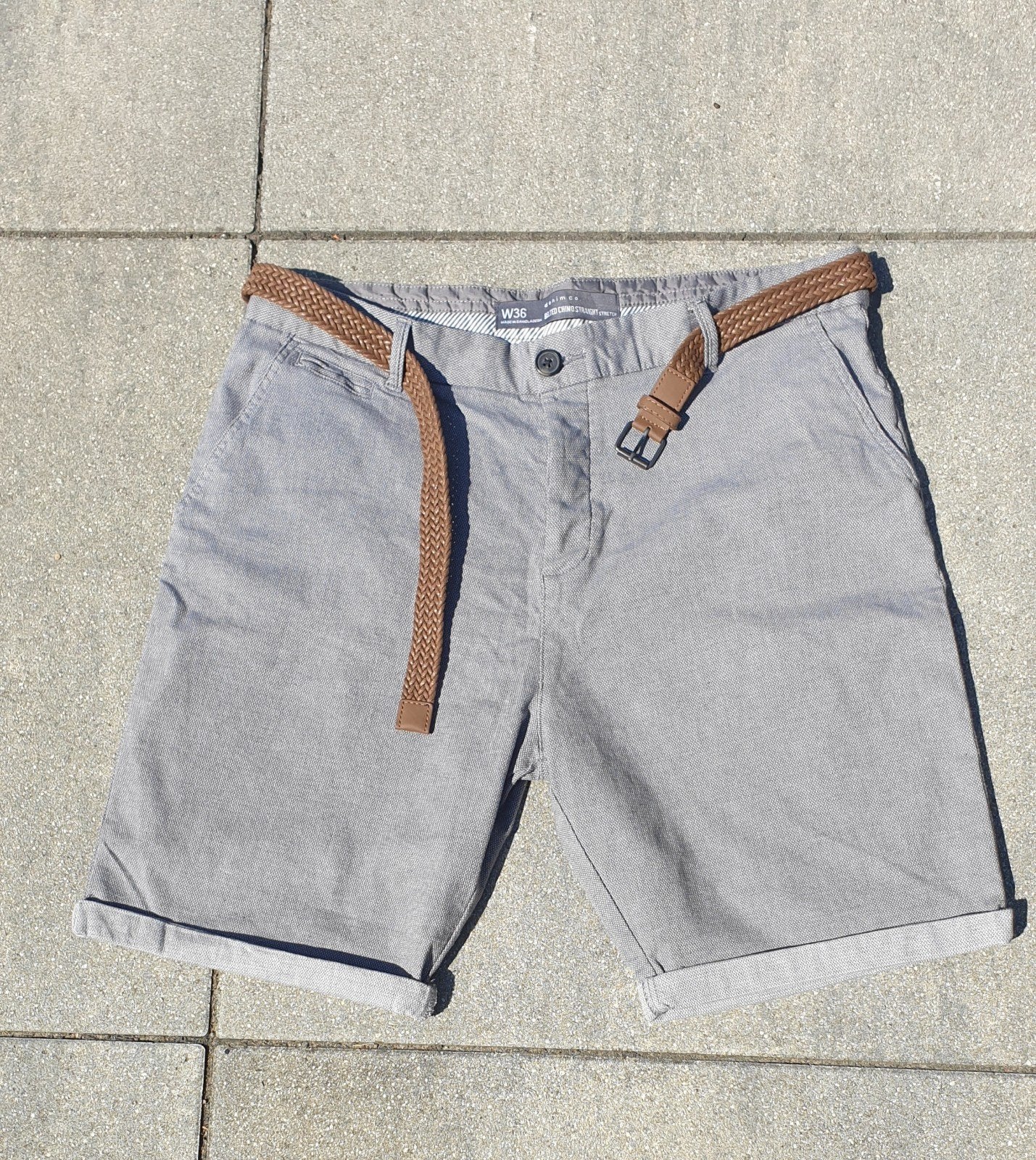 Primark Denim Co. Grijze Chino Shorts met Riem W36, Ophalen of Verzenden, Zo goed als nieuw, Grijs, Primark Denim Co.