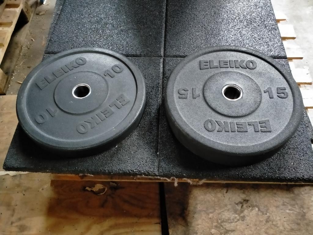 Eleiko 10 en 15 kg bumper plates, Sport en Fitness, Fitnessmaterialen, Ophalen, Zo goed als nieuw, Halterschijven