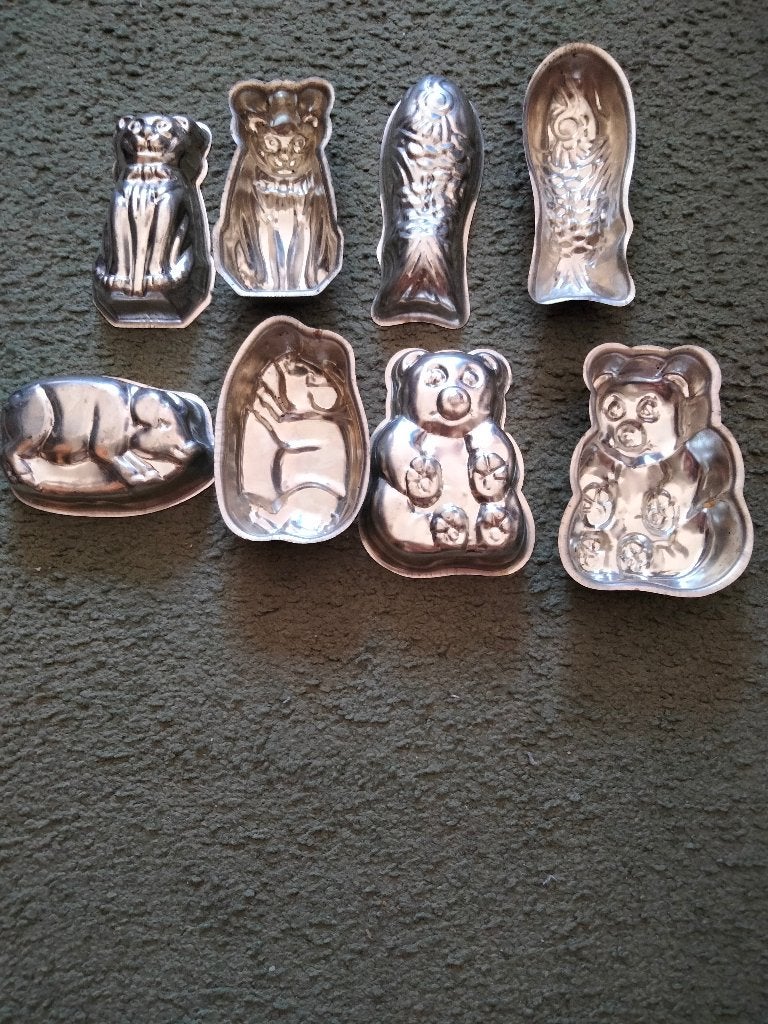 Set van 7 metalen bakvormpjes - dieren en vissen, Ophalen, Zilver, Metaal, Overige merken