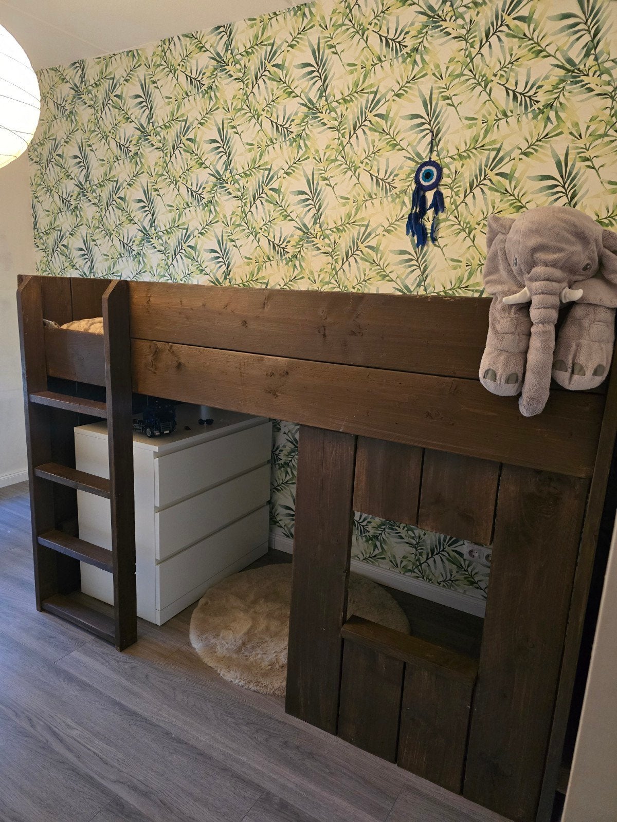 Halfhoogslaper van bruin gebeitst steigerhout, Huis en Inrichting, Ophalen, Eenpersoons, Bruin, 210 cm