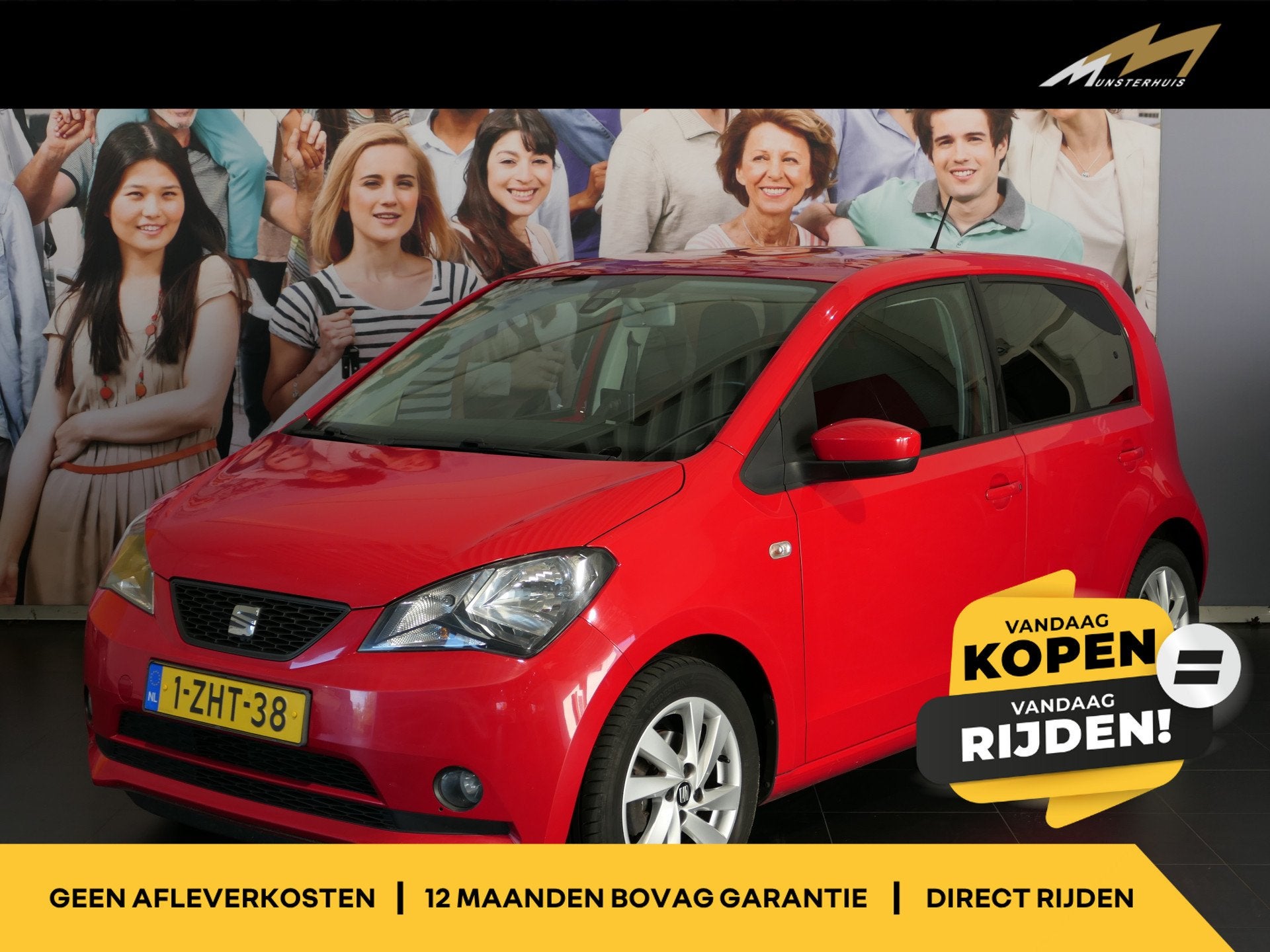SEAT Mii 1.0 Sport Dynamic Stoelverwarming, Airco (bj 2015), Voorwielaandrijving, Stof, Gebruikt, Zwart
