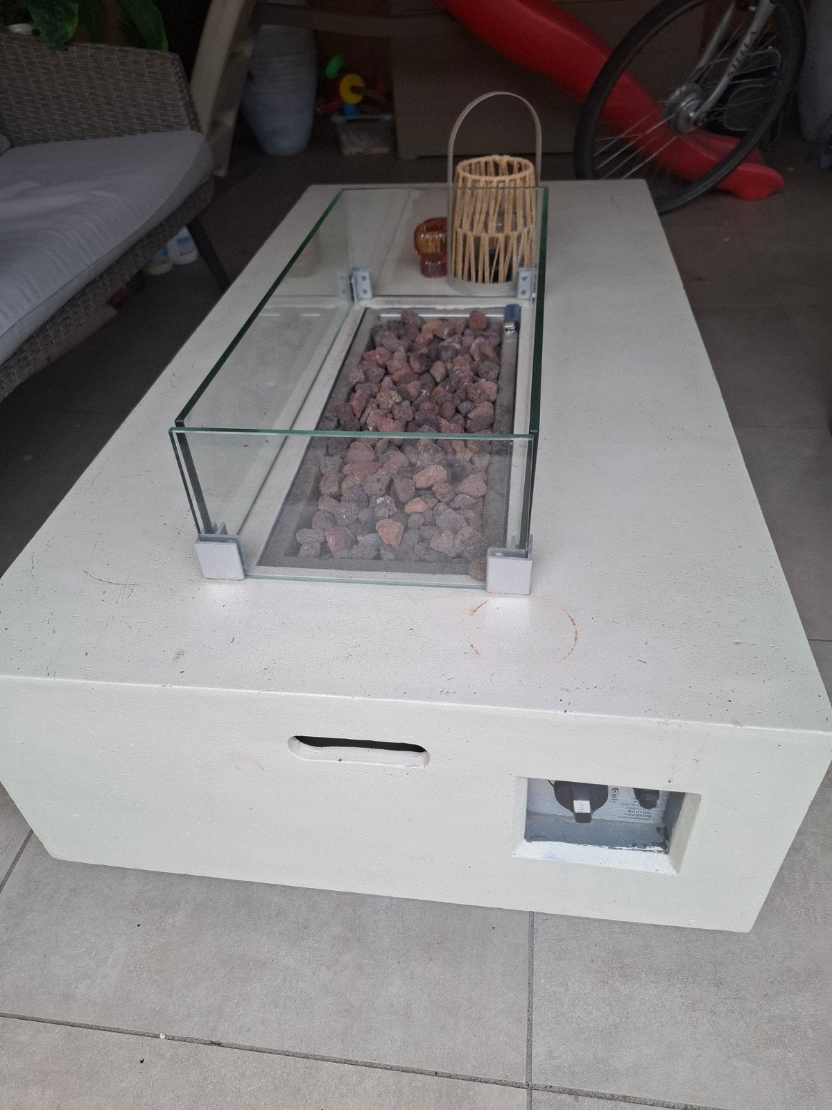Beige vuurtafel met gasbrander, Ophalen, Gebruikt, Vuurkorf