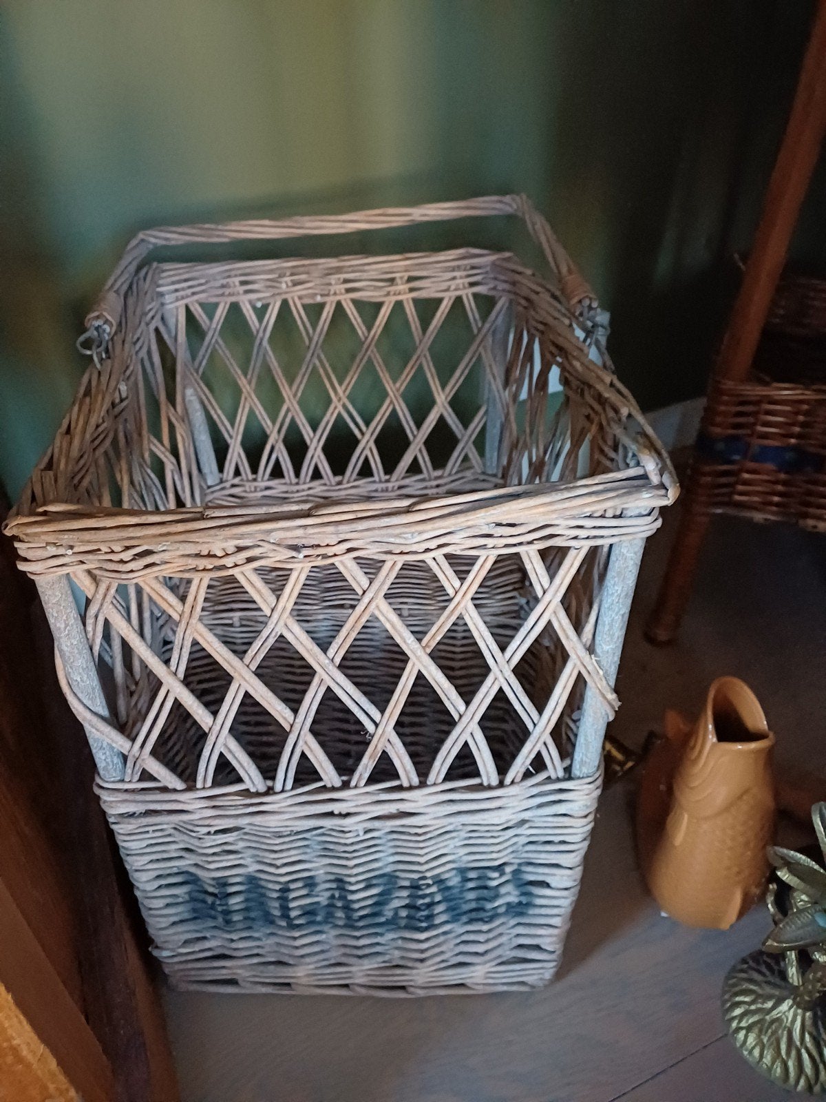 Vintage rieten trapmand, Ophalen, 50 tot 100 cm, Minder dan 50 cm