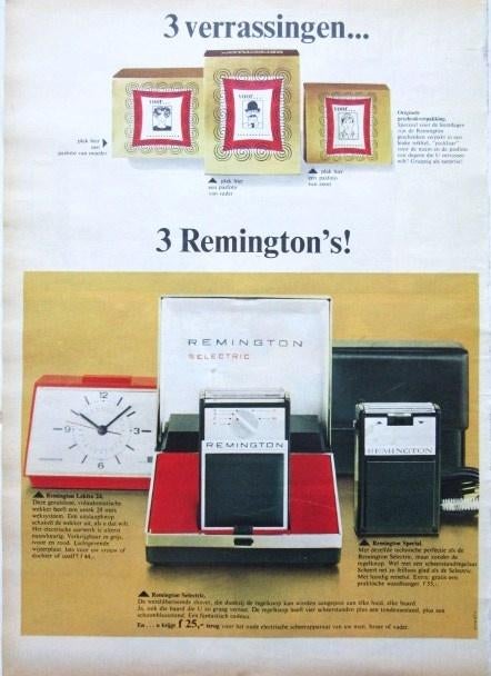 16 vintage reclames Remington 54-68 scheerapparaat klok, Ophalen of Verzenden, Gebruikt, Reclamebord