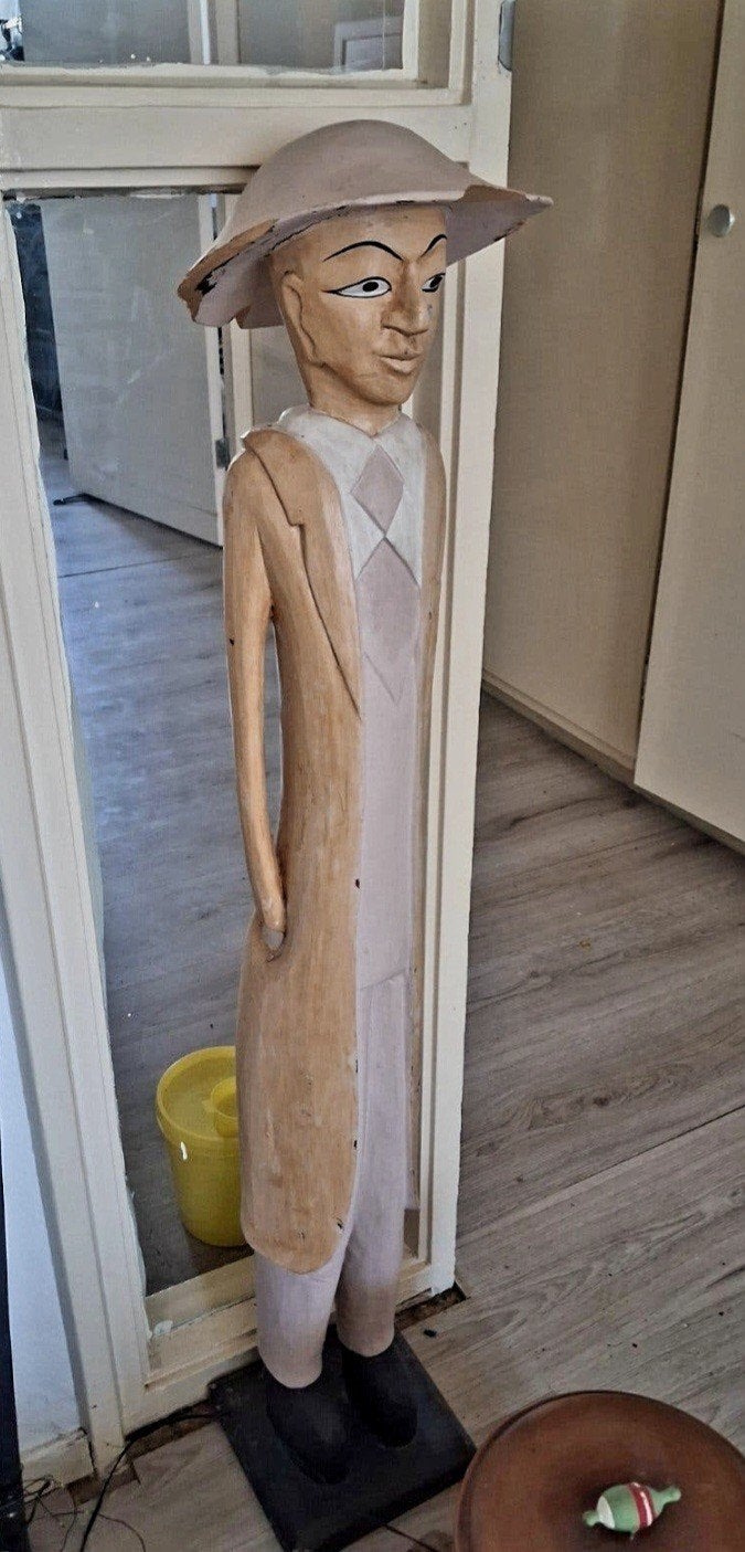 Houten beeld van een man met hoed, Antiek en Kunst, Beeld, Hout, Bruin, Handgemaakt