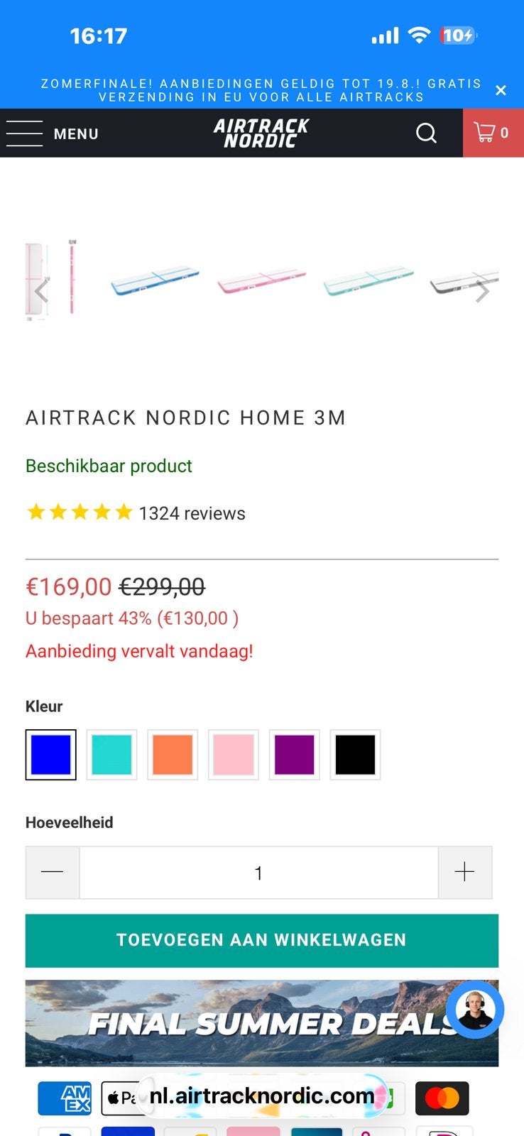 Air track turn mat opblaasbaar, Sport en Fitness, Turnen, Maat 36 t/m 42, Ophalen, Nieuw, Overige typen