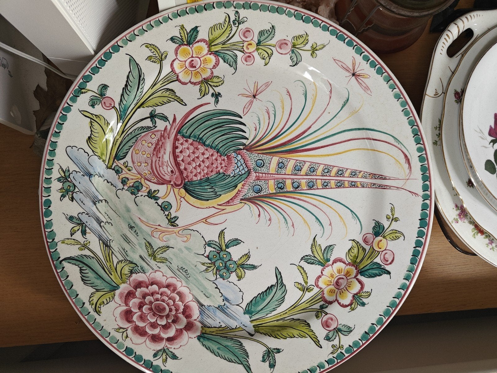 Antiek Delfts Blauw Bord met Vogel en Bloemen, Ophalen of Verzenden
