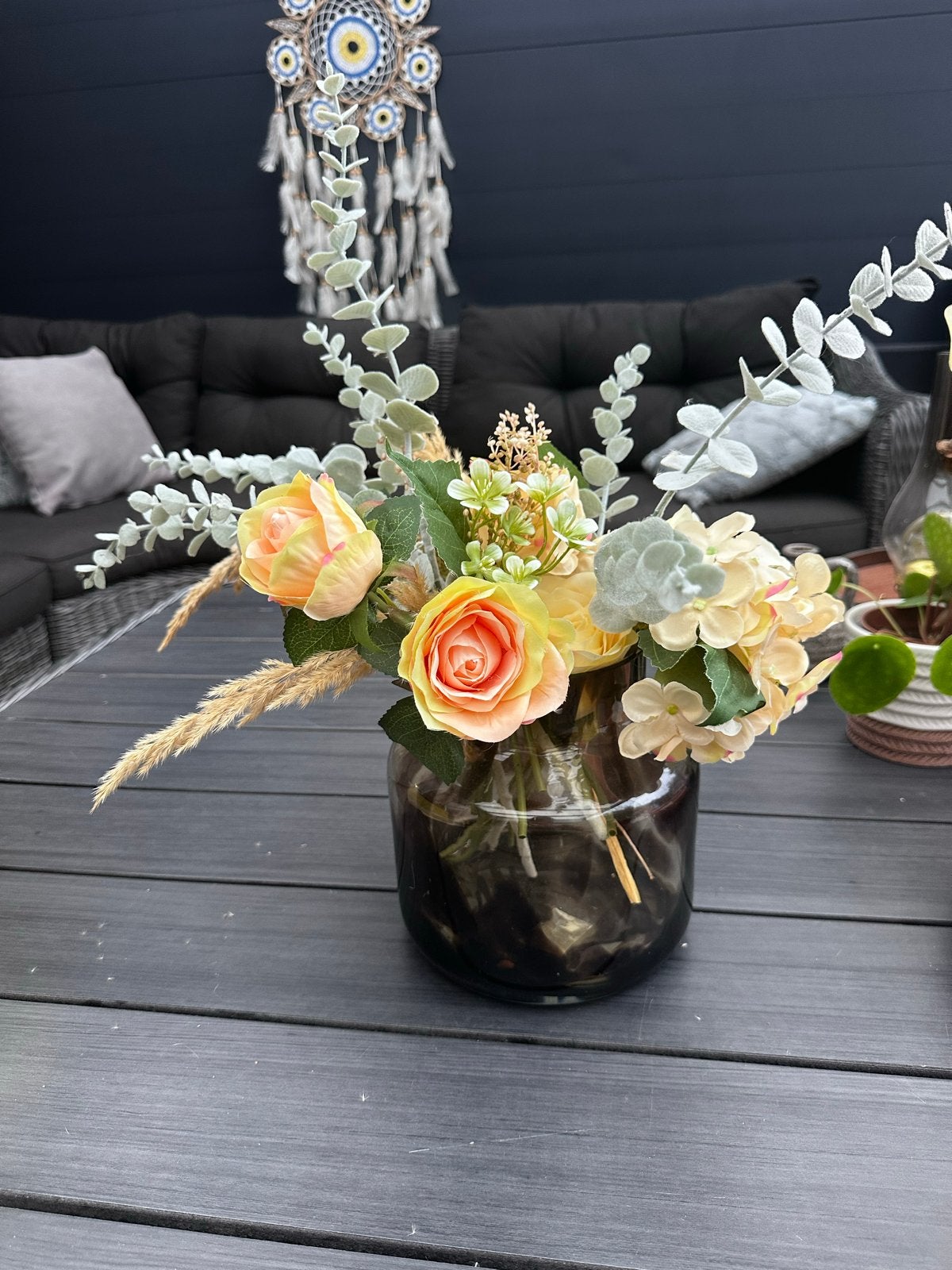Prachtig kunstbloemen boeket in vaas, Ophalen, Binnen, Textiel, Zo goed als nieuw
