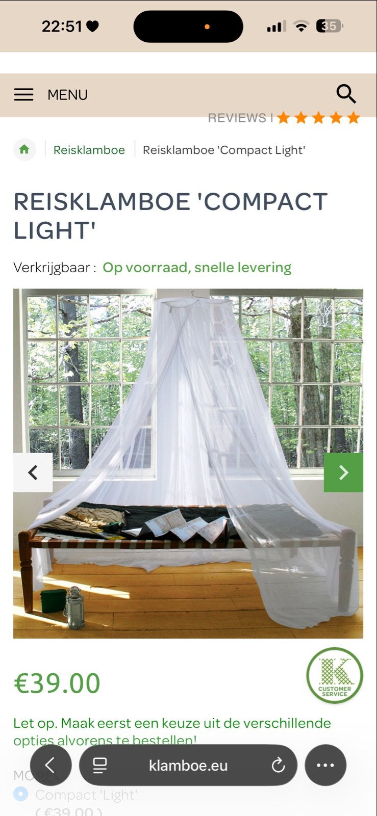 Reisklamboe 'Compact Light' - Bescherming tegen insecten, Huis en Inrichting, Ophalen, Overige materialen, Wit, Overige maten