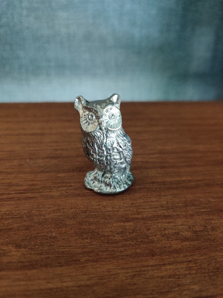 Vintage Spoontiquestin uil beeldje tin / pewter  4x 2 cm, Verzenden, Zo goed als nieuw, Dier