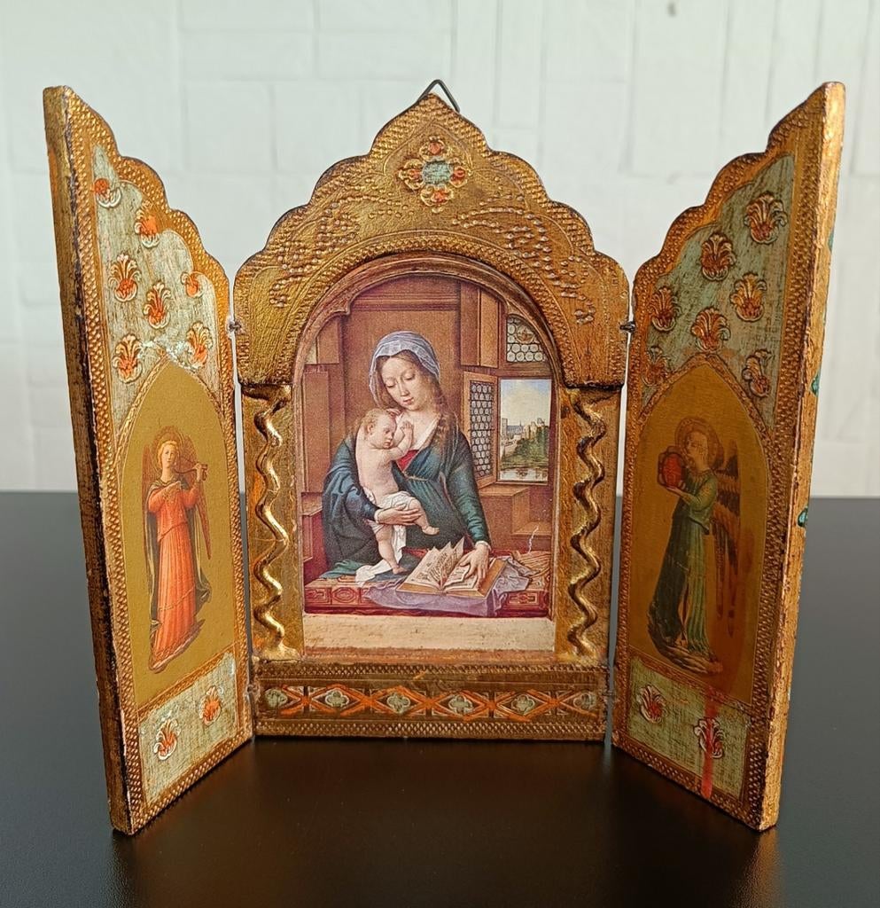Florentijns religieus drieluik Maria en kind., Antiek en Kunst, Ophalen of Verzenden