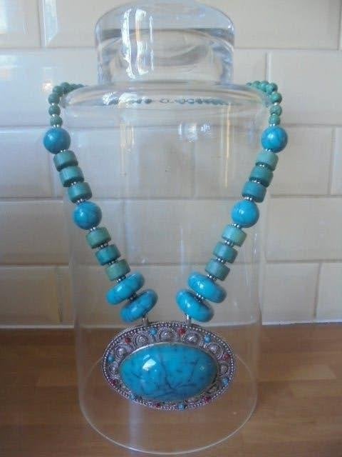 Schitterende ketting met grote hanger steen blauw, Ophalen of Verzenden, Zo goed als nieuw, Blauw, Steen of Mineraal