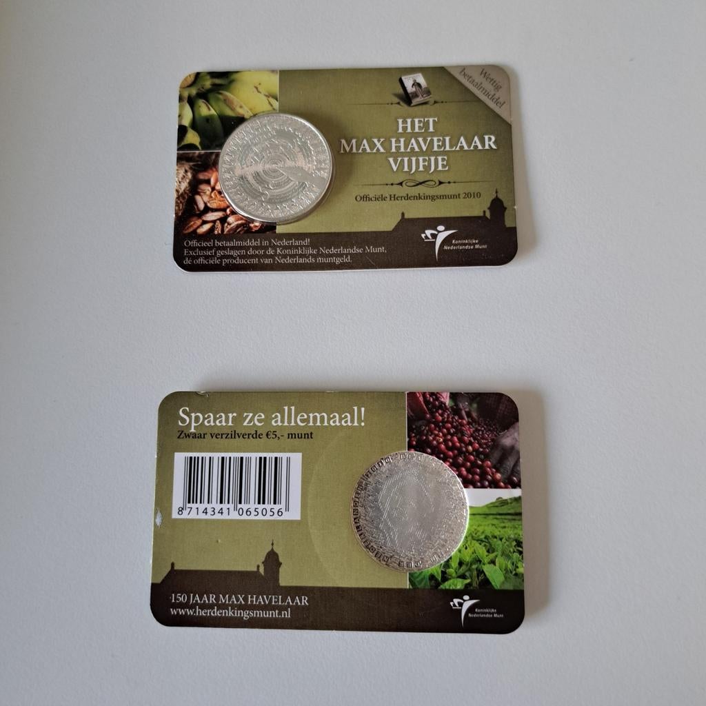 Max Havelaar Vijfje 2010 Coincard KNM, Ophalen of Verzenden, Koningin Beatrix, Euro's, Losse munt