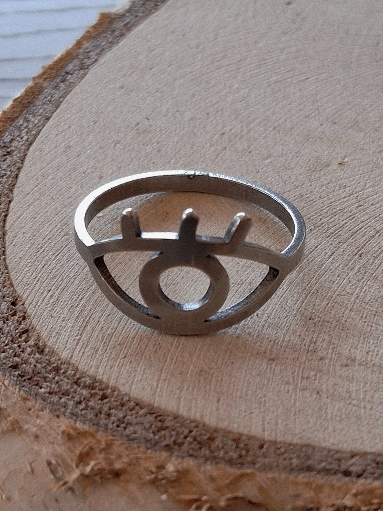 zilverkleurige ring geluks oog maat 18, Nieuw, 17 tot 18, Dame of Heer, Zilver