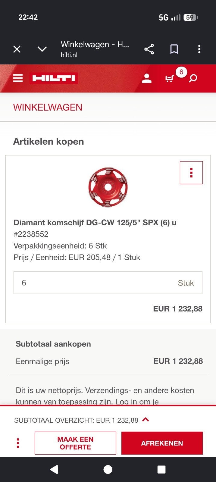 6 stuks .Hilti Diamant komschijf DG-CW 125/5" SPX, Doe-het-zelf en Verbouw, Gereedschap | Slijpmachines, Ophalen of Verzenden