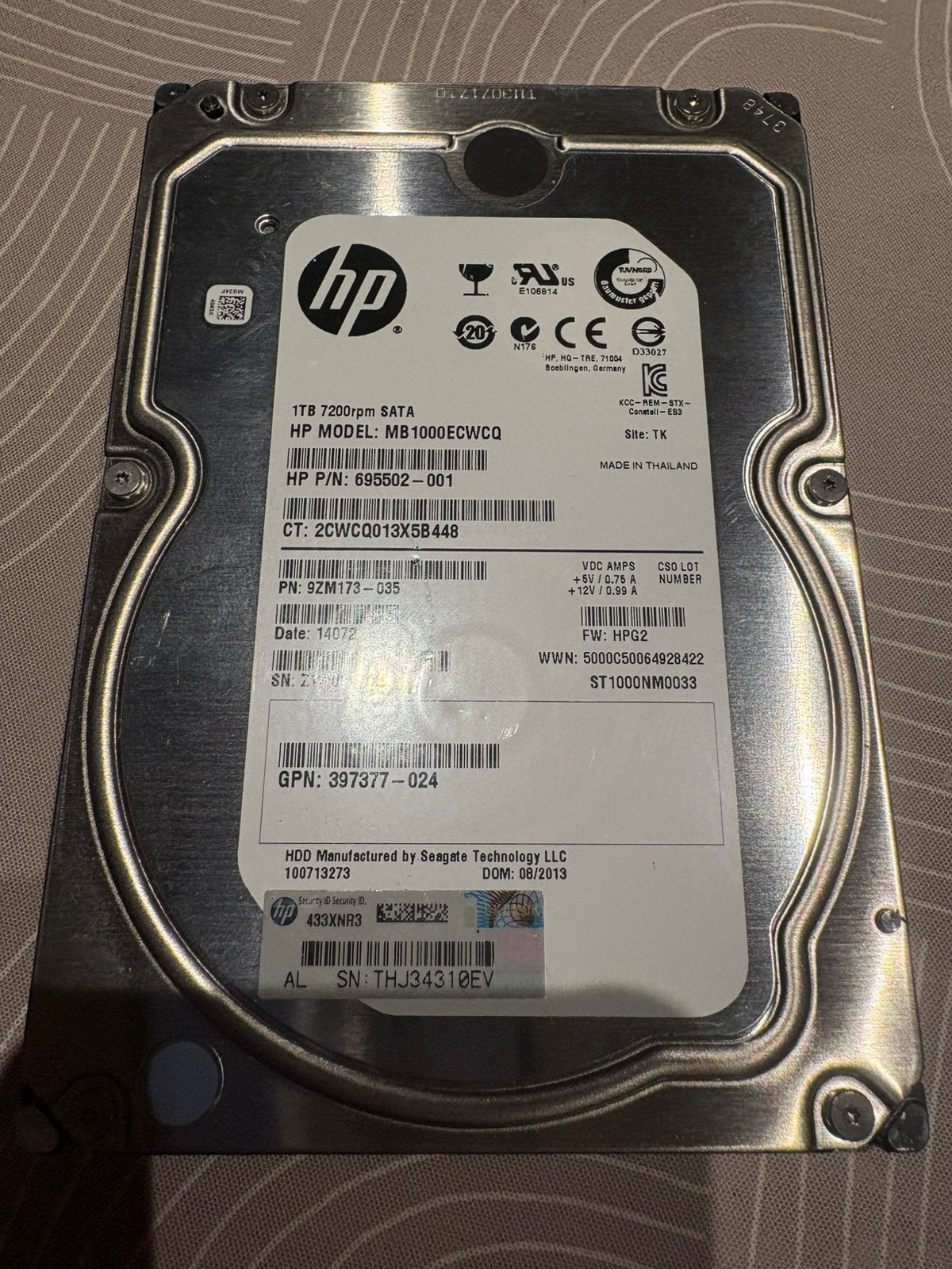Hp 1tb hardeschijf, Computers en Software, Intern, Gebruikt, Ophalen of Verzenden, Desktop