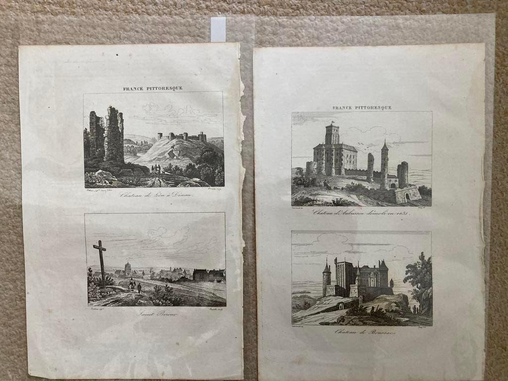 Ruim 35 gravures 1860, afb. kastelen Duitsland, België, e.a., 1800 - 1899, Architectuur, Ophalen of Verzenden, Origineel