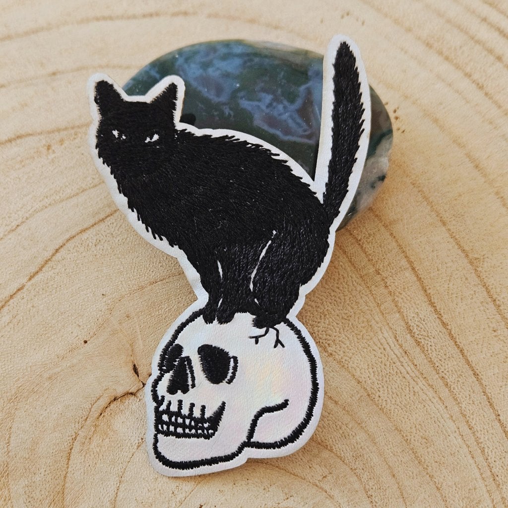 Strijk embleem applicatie Patch Zwarte kat op schedel, D, Nieuw, Ophalen of Verzenden, D